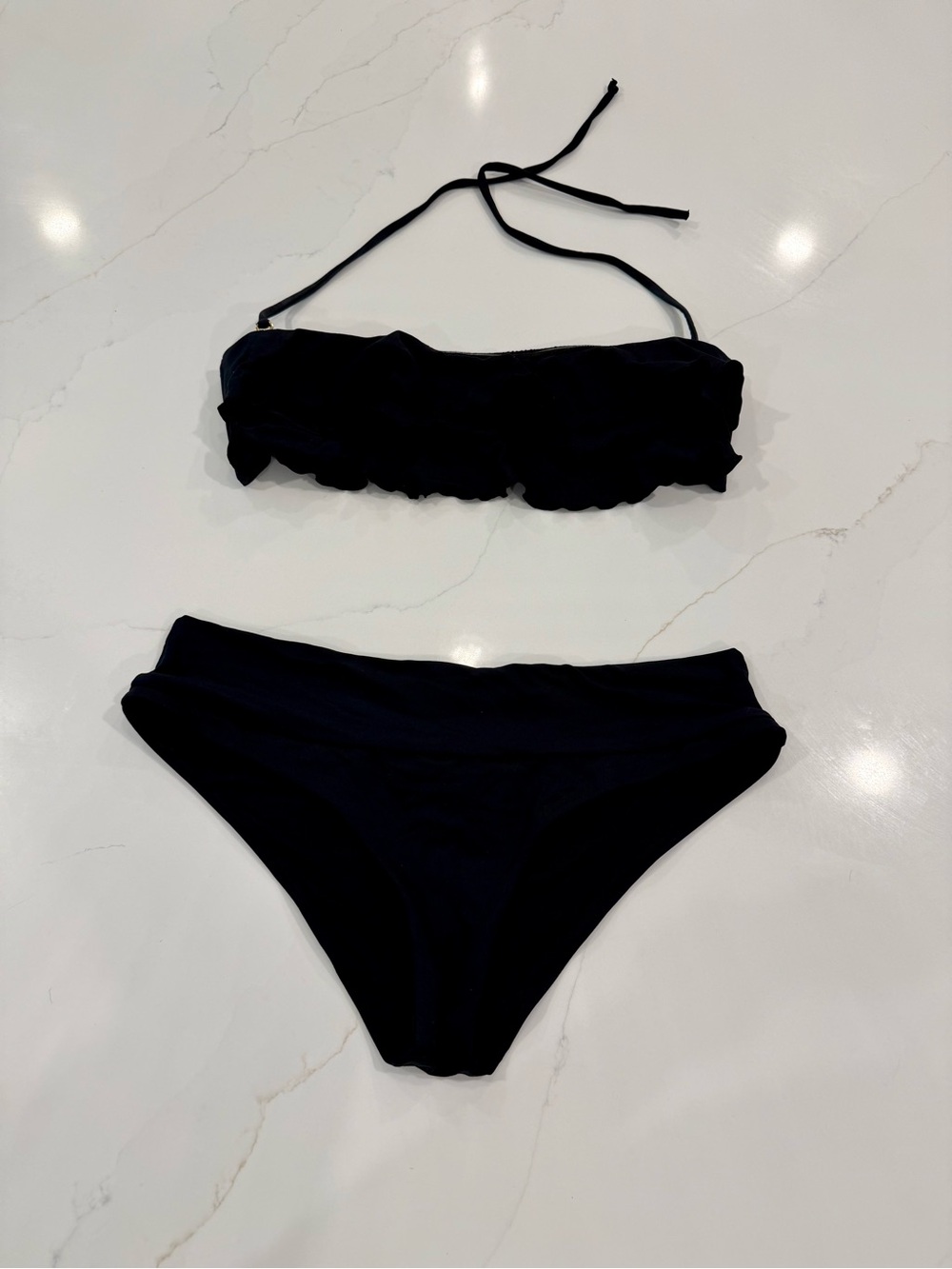 OndadeMar Black Ruffle Bandeau Bikini Set - Women's Swimwear